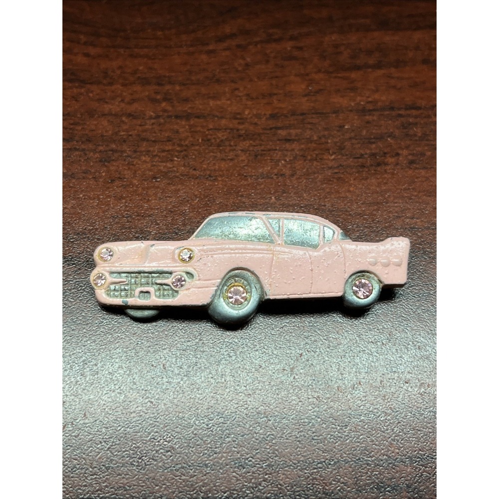Vintage Pink Car Bedazzled Rhinestones Lapel Hat Pin